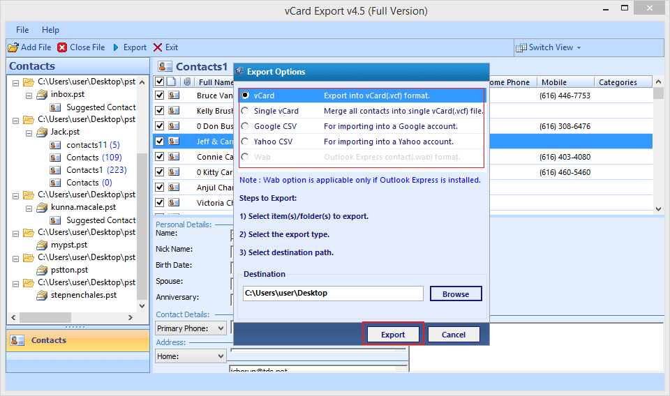 Outlook Contacts To Vcard Tool And Service Export To Andorid Csv Wab 9183
