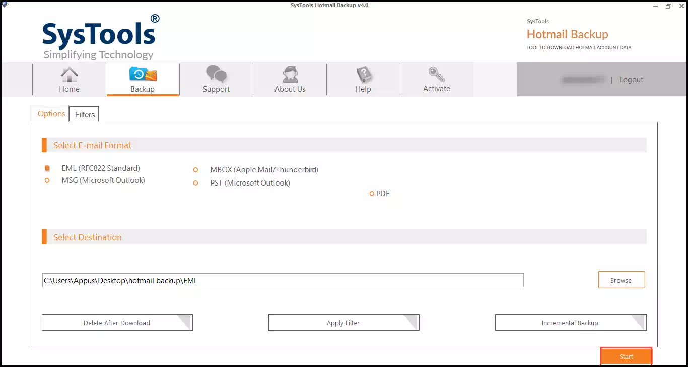 Start Hotmail backup tool and login with Hotmail account
