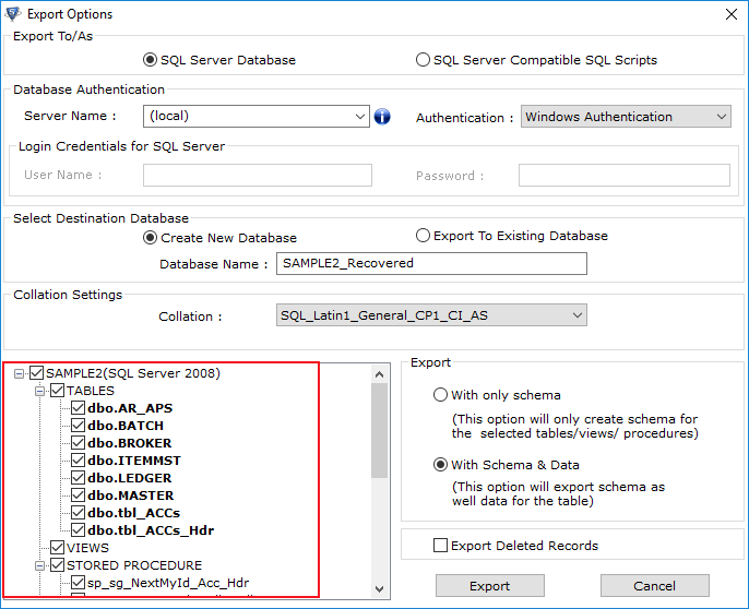 components to be exported for SQL Server No Backupset Selected to Be Restored 
