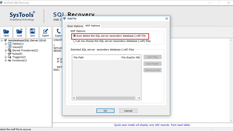 NDF option for SQL Server No Backupset Selected to Be Restored 